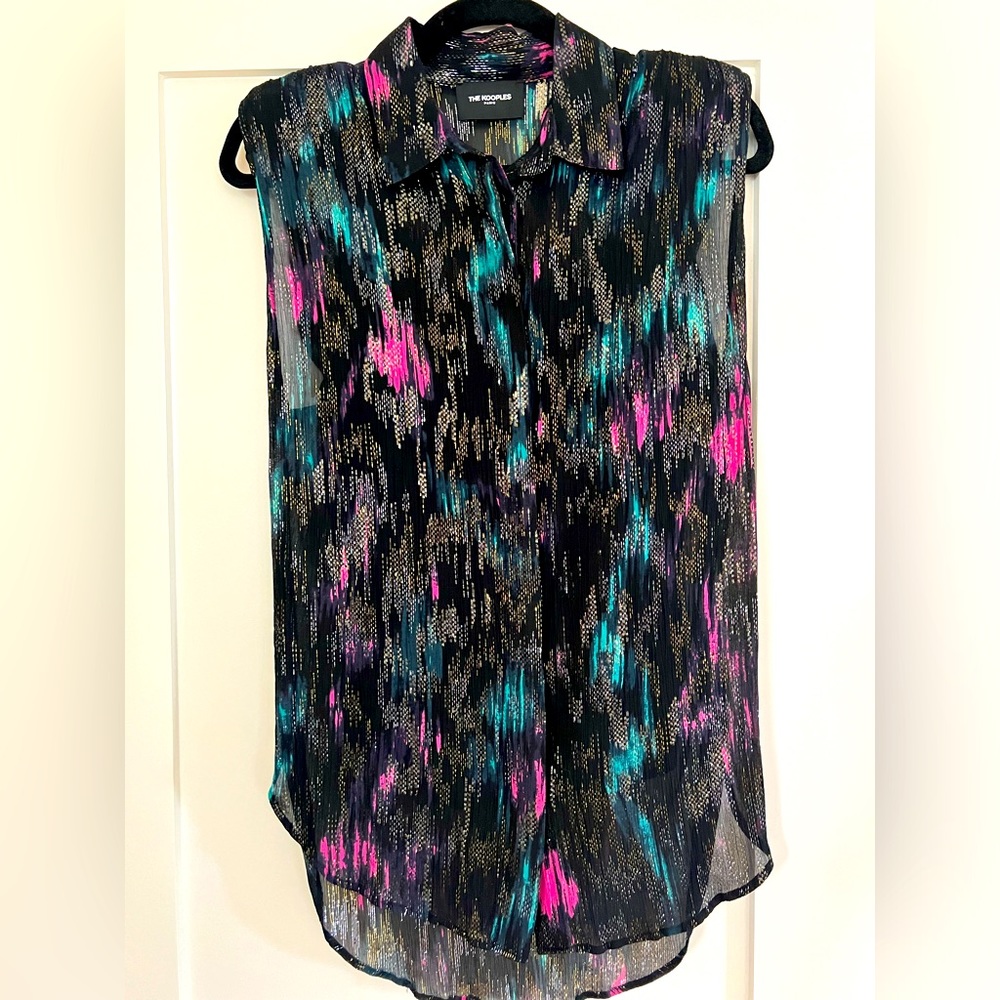 The Kooples Sleeveless Shirt w/ Epaulettes Embroidered w/ Ikat Print